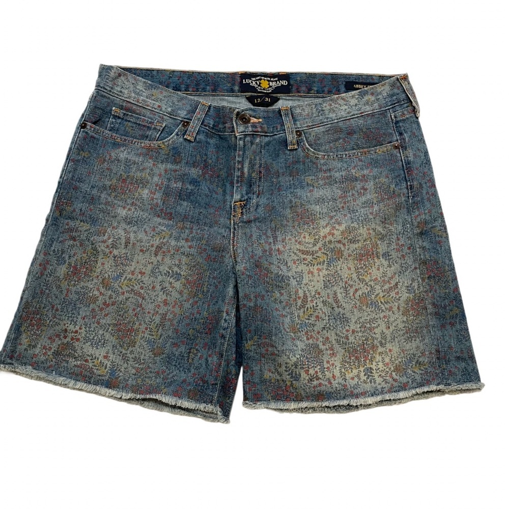 Lucky Brand Women's Abbey Distressed Faded Floral Print Denim Shorts Size 12/31